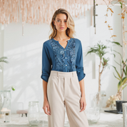 Women’s Long Blouse with Puff Sleeves | Elegant Lightweight Blouse for Work & Everyday Wear